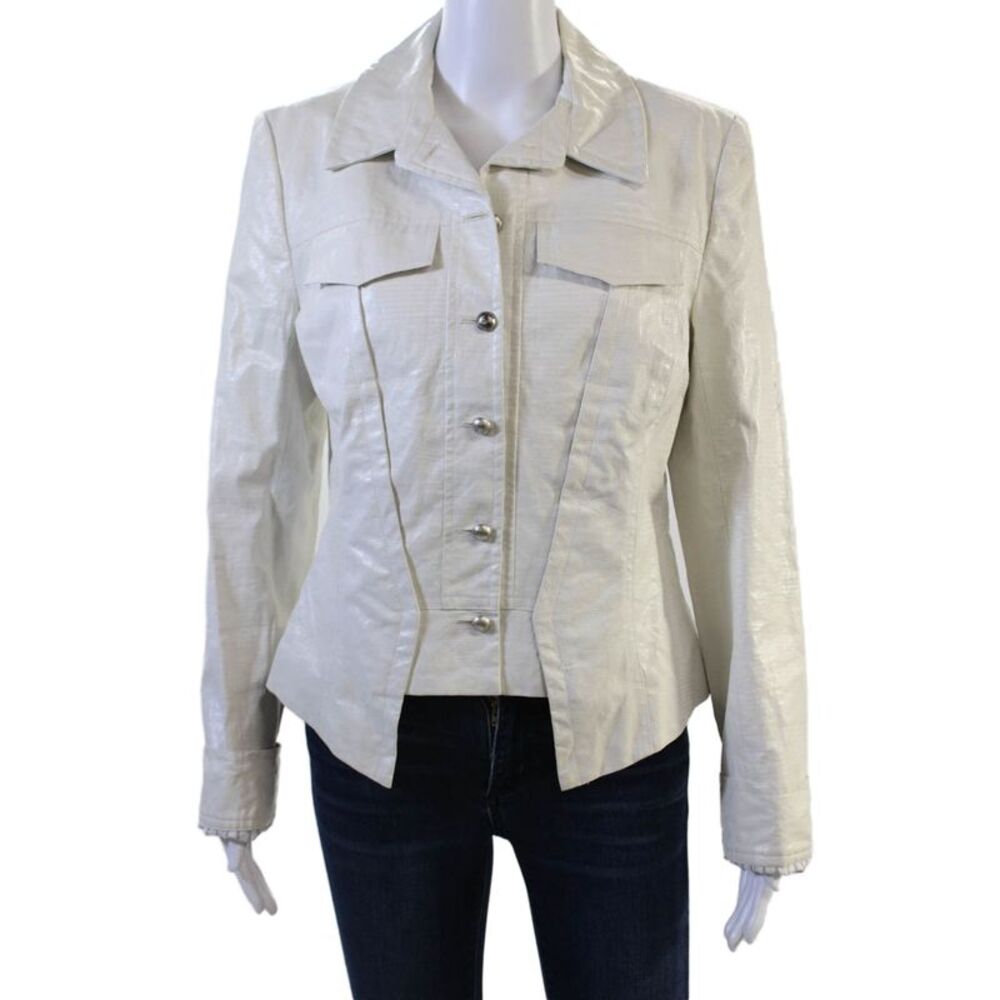 Emil Rutenberg Collection Women White Linen Collared Button Jacket Size 8